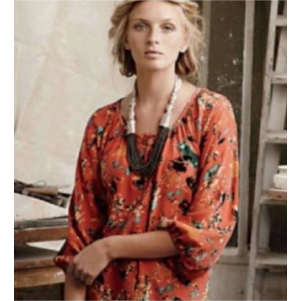 Anthropologie Bayla Jane Silk Floral Long Sleeve Button Sown Blouse sz S